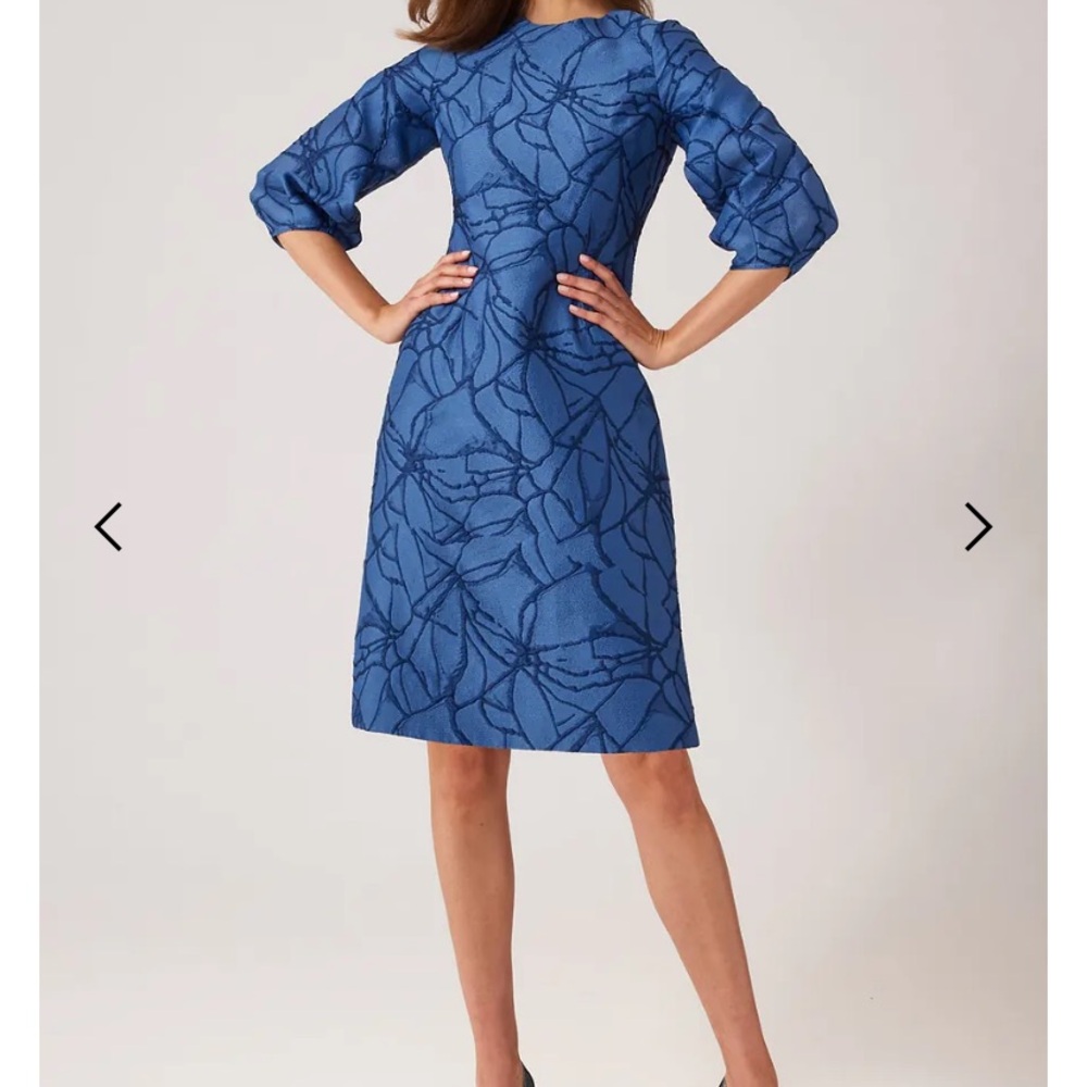 RICKIE FREEMAN . TERI JON Elegant Blue Patterned Dress